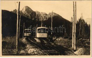 Tátra, Magas-Tátra, Vysoké Tatry; Lanová dráha na Hrebienku / Drahtseilbahn auf den Kämmchen / Siklóvasút a Tarajkára. Th. Kertész Nachf. Géza Bányász / funicular railway