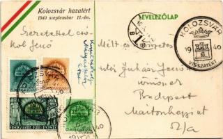 1940 Kolozsvár, Cluj; Mátyás király szobra, magyar katonák. Hátoldalon "Kolozsvár hazatért 1940...