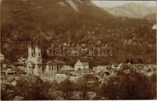 1907 Felsőbánya, Baia Sprie; látkép, Római katolikus templom / general view, Catholic church. photo (EK)