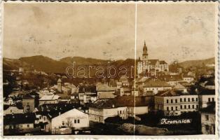 1932 Körmöcbánya, Kremnitz, Kremnica; látkép, Hotel Jelen szálloda, vártemplom / general view, hotel, castle church. photo (ragasztónyom / glue marks)