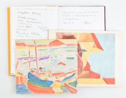 Gáti Csilla festőművész, selyemfestő kiállítási vendégkönyve, néhány akvarellje, meghívók, szakmai életrajz