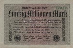 Német Birodalom / Weimari Köztársaság 1923. 50.000.000M (4x) szürke papíron, fekete cégjelzéssel T:I,I-