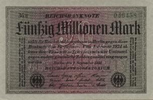 Német Birodalom / Weimari Köztársaság 1923. 50.000.000M (4x) szürke papíron, fekete cégjelzéssel T:I...