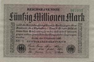 Német Birodalom / Weimari Köztársaság 1923. 50.000.000M (4x) szürke papíron, fekete cégjelzéssel T:I...