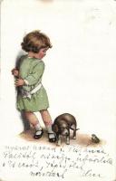 Child, dog, frog (Eb)