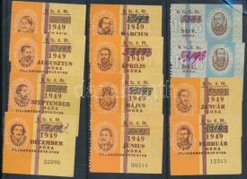 1948.10. hótól 1949.09. hóig B.Sz.K.Rt. villamos havi bérlet 12 db