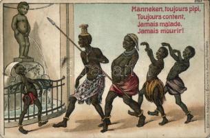 Brussels Manneken Pis, black people litho