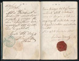 1861 Vándorlókönyv tímár legény részére, az első lapon a Lánchíd korai fametszetű képével, jó állapo...