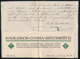 1915 Kner Izidor nyomdász aláírt levele