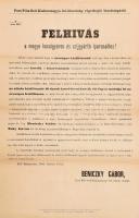 1885 Felhívás a megye (Pest) kocsigyáros és szíjgyártó iparosaihoz az országos kiállítással kapcsolatban. Plakát 30x48 cm