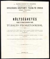 1874 gróf Széchenyi Ödön budapesti tűzoltó főparancsnok személyes felügyelete alatti országos központi tűzoltó iroda Mercúr Költségvetés városok és községek használatára készült tűzoltó fecskendőkről 4 p