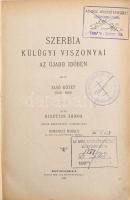 Risztics János: Szerbia külügyi viszonyai az újabb időben. I. kötet. 1848-1860. Ford.: Románecz Mihály. Történeti Nép- és Földrajzi Könyvtár XXXIX. köt. Nagybecskerek, 1892., Pleitz Fer. Pál, XVI+293+2 p. Átkötött aranyozott félvászon-kötés, intézményi bélyegzőkkel, a borítón és a gerincen címkével.