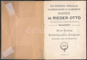 1902 id. Rieder Ottó házi sürgönyök, távbeszélők, villamosvilágítás és villámhárítók árjegyzéke. Pre...