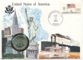 Amerikai Egyesült Államok 1984P 1/2$ Cu-Ni "Kennedy" érmés borítékban, bélyeggel és bélyegzéssel T:1- USA 1984P 1/2 Dollar Cu-Ni "Kennedy" in coin envelope with stamps and cancellations C:AU Krause KM#205