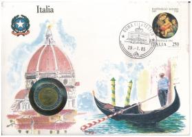 Olaszország 1985. 500L felbélyegzett érmés borítékban, alkalmi bélyegzéssel T:1- Italy 1985. 500 Lire in coin envelope with stamp and cancellation C:AU