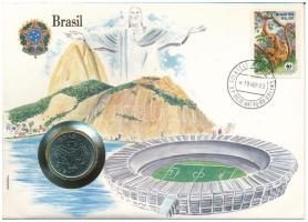 Brazília 1985. 50C acél felbélyegzett érmés borítékban, bélyegzéssel T:1 Brasil 1985. 50 Cruzeiros steel in coin envelope with stamp, cancellation C:UNC