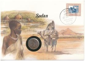 Szudán 1972-1973. 5m bronz felbélyegzett érmés borítékban, alkalmi bélyegzéssel T:1- patina Sudan 1972-1973. 5 Milliemes bronze in coin envelope with stamp, and cancellation C:AU patina