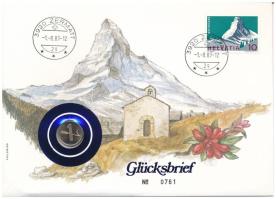 Svájc 1982. 1r Br, Glücksbrief érmés borítékban, bélyeggel, bélyegzéssel, német nyelvű ismeretővel T:1Switzerland 1982. 1 Rappen Br, in Glücksbrief envelope with stamp, cancellaltion, and description in German C:UNC