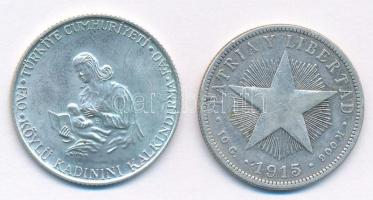 Törökország 1980. 500L Ag "FAO - A vidéki nők taníttatása" + Kuba 1915. 40c Ag T:1-,2- patina  Turkey 1980. 500 Lira Ag "FAO - Köylü Kadinini Kalkidirma" + Cuba 1915. 40 Centavos AgC:AU,VF patina