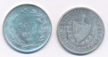 Törökország 1980. 500L Ag "FAO - A vidéki nők taníttatása" + Kuba 1915. 40c Ag T:1-,2- pat...