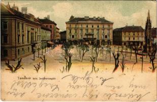 Temesvár, Timisoara; Belváros, Jenő herceg tér, Rukavina emlékmű, Takarékpénztár / square, savings bank, monument (EK)