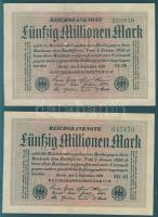 Német Birodalom / Weimari Köztársaság 1923. 50.000.000M (2x) fehér papíron, "Sterne mit einem S darin" vízjellel T:I