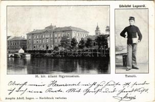 1901 Lugos, Lugoj; M. kir. állami főgimnázium, tanuló. Auspitz Adolf kiadása / school, student (EK)