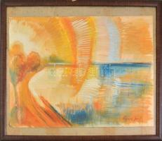 Egry József jelzéssel: Vízparti táj. Akvarell, pasztell, papír, Kissé sérült. Üvegezett fakeretben. 43x60 cm.