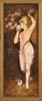 Lotz Károly jelzéssel: Álló női akt. Olaj, farost. Dekoratív fakeretben. 80x30 cm.
