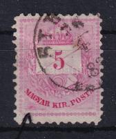 1881 5kr a bal alsó háromszögnél durva kontár javítás (ex Lovász) (hajtott sarok / folded corner)