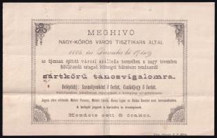 1885 Nagykőrös város tisztikara táncvigalom meghívó 22x15 cm