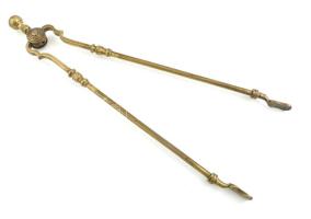 Régi bronz kandalló piszkáló, h: 61,5 cm