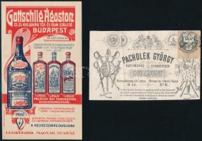cca 1870 Pacholek György kardműves grafikus számla kivágás 12x8 cm + Gottschlig Ágoston rum 11x16 cm