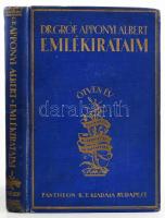 Dr. Gróf Apponyi Albert: Emlékirataim. Ötven év. Ifjúkorom - Huszonöt év az ellenzékben. Bp., (1922), Pantheon Irodalmi Intézet Rt. (Globus-ny.), 257+6 p. Második, átnézett kiadás. Kiadói aranyozott egészvászon-kötés, kissé kopott borítóval.