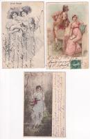 6 db RÉGI hosszú címzéses motívum képeslap vegyes minőségben: hölgyek, párok, lithok is / 6 pre-1910...