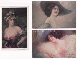 3 db RÉGI hölgy művész motívum képeslap / 3 pre-1945 lady art motive postcards: Philipp Boileau, Guerzoni