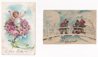 13 db RÉGI motívum képeslap vegyes minőségben: üdvözlő, lovak / 13 pre-1945 motive postcards in mixe...