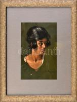 Gyertyáni Németh Gyula (1892-1946): Női portré. Olaj, papír. Jelzett. Sérült. Dekoratív, üvegezett fakeretben. 24x17 cm