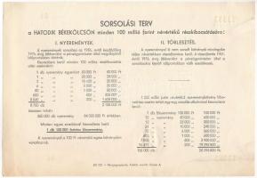 Budapest 1955. "Hatodik Békekölcsön" nyereménykötvénye 100Ft értékben, szárazpecséttel &qu...