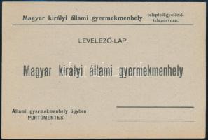 cca 1930 M. kir. állami gyermekmenhely levelezőlap, kitöltetlen