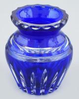Kék kristály váza, minimális lepattanással, m: 8,5 cm
