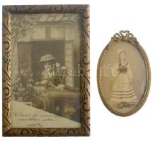 cca 1900-1906 Hölgyportrék, 2 db fotó, üvegezett keretben, 8×5,5 és 13×8 cm