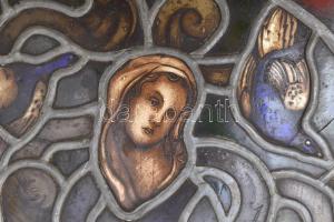 2 db Ólomüveg. Lány virágokkal, játékos faun. XIX. sz. Kézzel festett, egyiken sérülések 55x37 cm, 4...