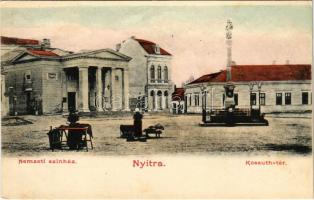 Nyitra, Nitra; Nemzeti színház, Kossuth tér, piac / theatre, square, market, monument