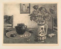 Olvashatatlan jelzéssel (Gacs Gábor?): Csendélet, rézkarc, papír, 32×40 cm