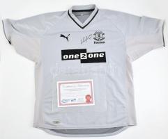 Wayne Rooney angol labdarúgó autográf aláírt Everton mez tanúsítvánnyal / Famous English football player Wayne Rooney autograph signature on Everton away shirt, with certificate