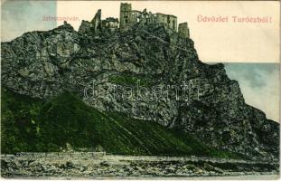 1910 Sztrecsnó, Sztrecsény, Strecno; Das Waagtal / Povazie, Hrad Strecno / Sztrecsnó vára a Vágvölgyben / castle ruins in the Váh valley (EK)