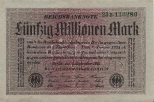 Német Birodalom / Weimari Köztársaság 1923. 50.000.000M (15x) szürke papíron, hatjegyű sorszámmal, z...