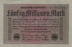 Német Birodalom / Weimari Köztársaság 1923. 50.000.000M (15x) szürke papíron, hatjegyű sorszámmal, z...