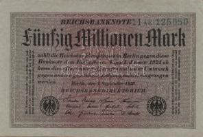 Német Birodalom / Weimari Köztársaság 1923. 50.000.000M (15x) szürke papíron, hatjegyű sorszámmal, z...